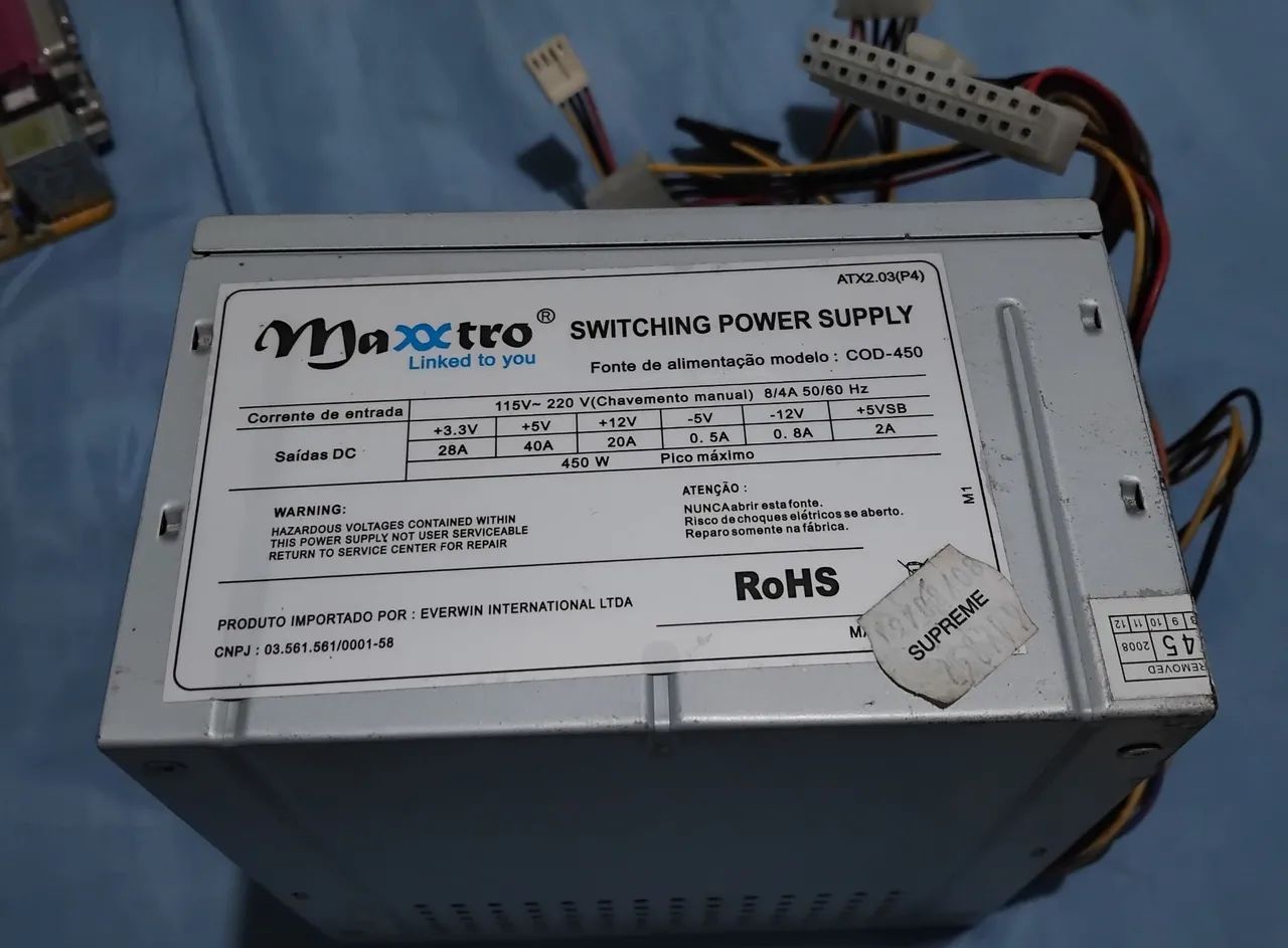 FONTE PC MAXXTRO 460W NORMAL FUNCIONANDO PERFEITAMENTE 