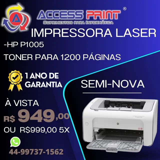 impressora laser hp P1005 1 ano de garantia