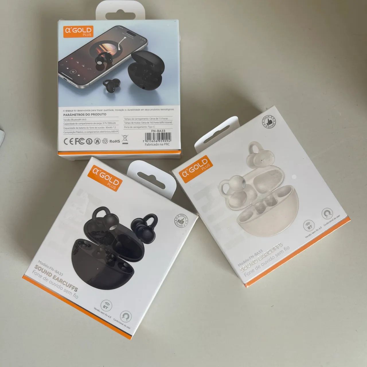 Fone de Ouvido Bluetooth aGOLD FN-BA33 Earcuff Clip Orelha V6.0 Nao Entra no Ouvido 