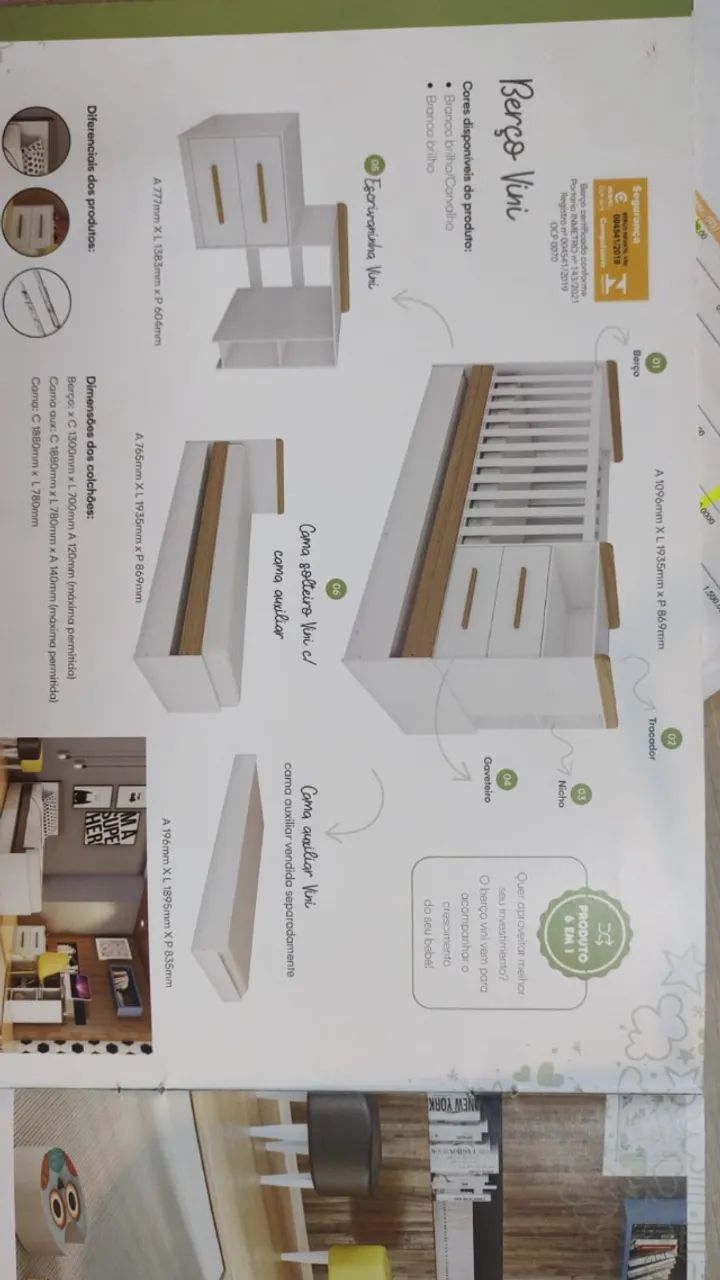 Berço Multifuncional Vini com Cômoda, Trocador e Cama Auxiliar - Foto 2
