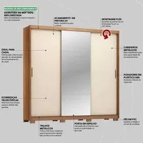 Guarda Roupa 100% MDF 3P Com Espelho - (Entregamos)! - Foto 4