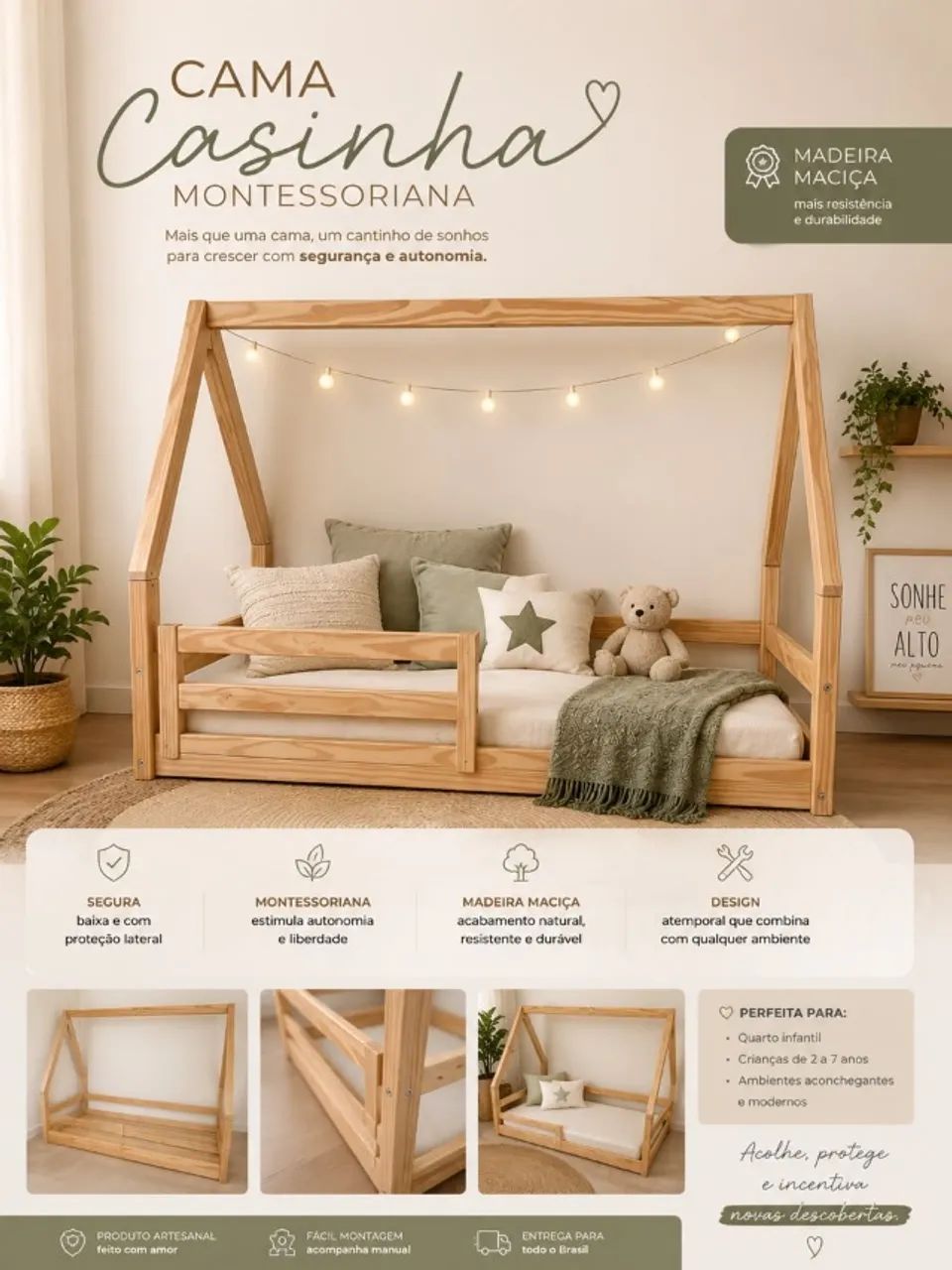 Cama montessoriana com colchão e roupa de cama  - Foto 2