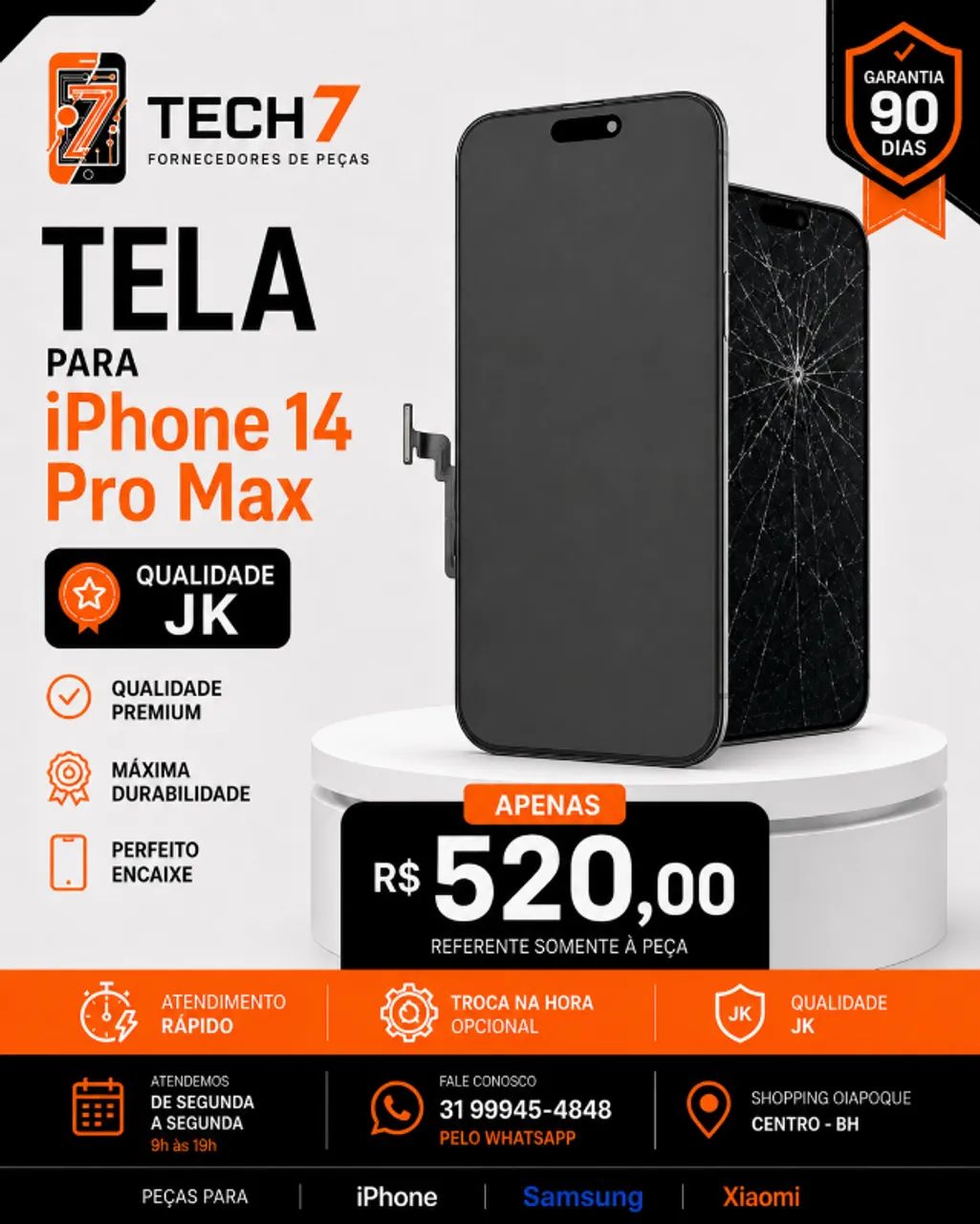 Tela iPhone 14 Pro Max JK com Garantia de 90 Dias