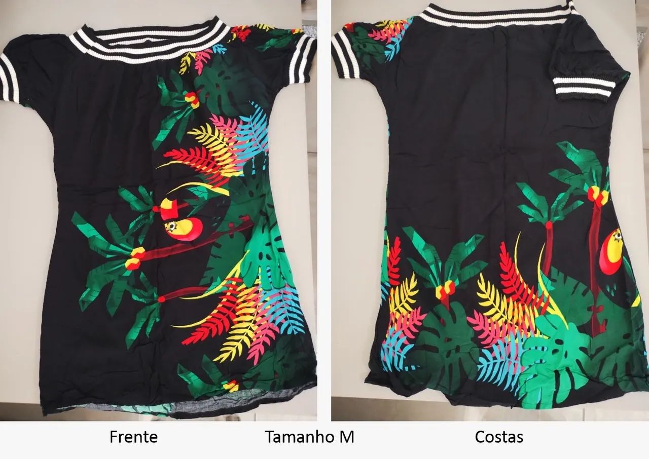 Vestido estampado, com manga curta e forro 