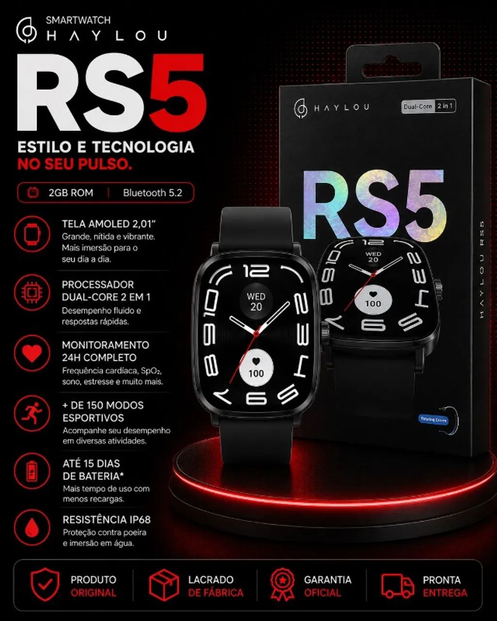 Haylou RS5 Original Com Proteção IP68 e Tela AMOLED