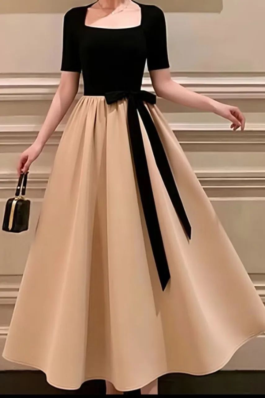 Vestido Longo preto e bege 