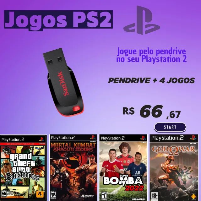 Kit OPL Para Playstation 2 - Pen Drive 128gb Com 50 Jogos 