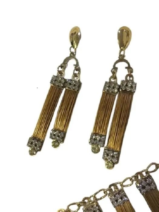 Pulseira Kit Com Brinco Palha Com Pedras Lindo ! - Foto 2