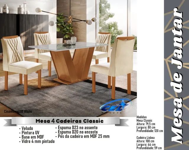  sala mesa jantar tampo de vidro 4 cadeiras
