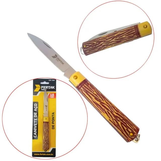 Canivete em Aço Lâmina de Ponta 18cm Cabo Dobrável - Fertak - Foto 5