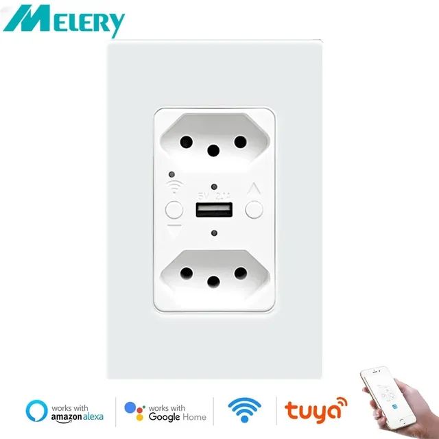 Tomada Dupla Wifi Tuya Inteligente, Compatível com Alexa
