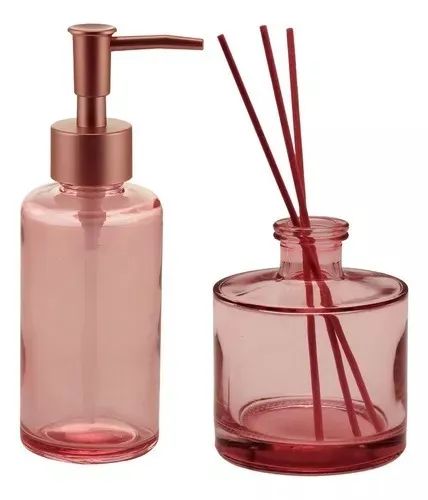 Jogo Para Banheiro Porta Sabonete Líquido Difusor Rosa