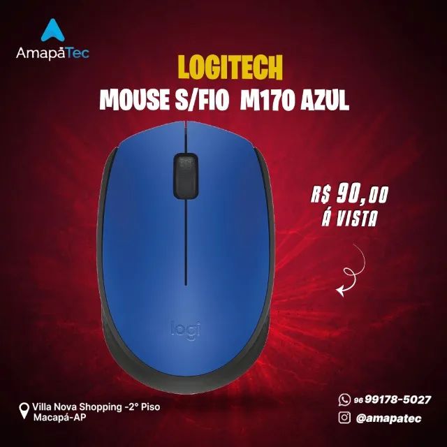 Mouse sem fio Logitech M170 com Design Ambidestro Compacto, Conexão USB e Pilha Inclusa