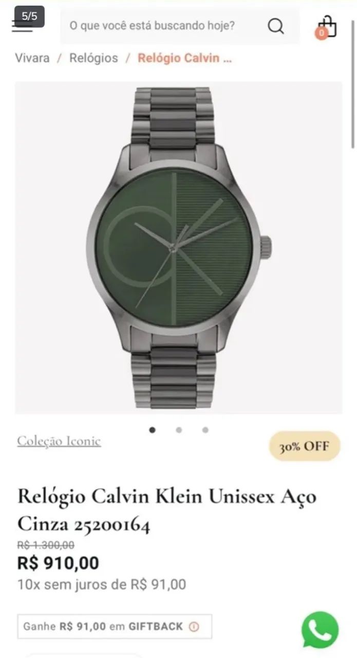 RELÓGIO CALVIN KLEIN MASCULINO AÇO CINZA VIVARA - Foto 5