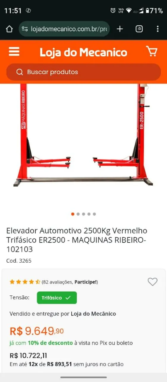 Elevador Automotivo 2500Kg Trifásico ER2500 - MAQUINAS RIBEIRO