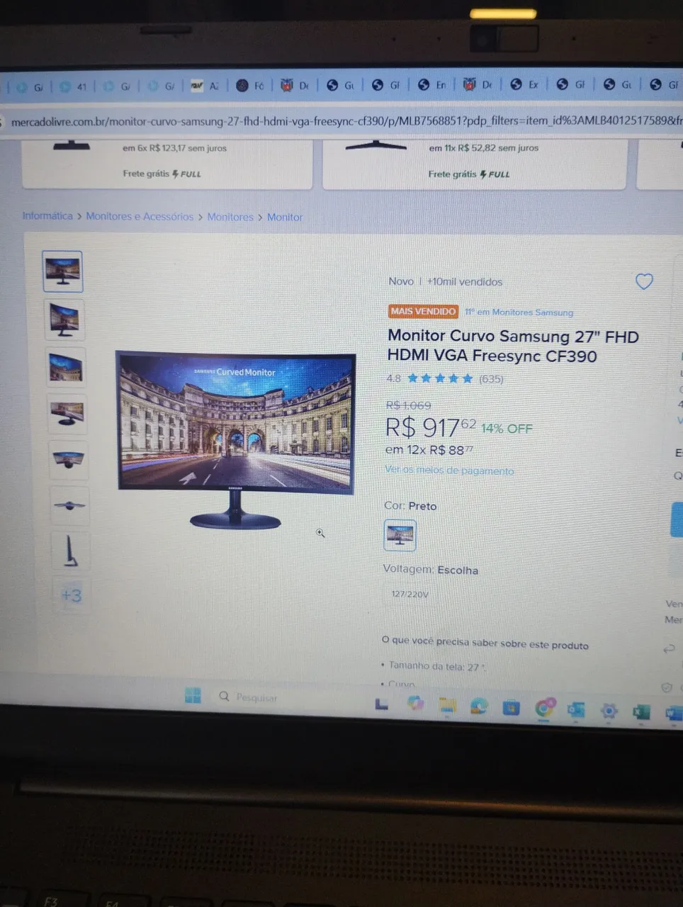 Monitor Curvo Samsung 27" FHD HDMI VGA Freesync