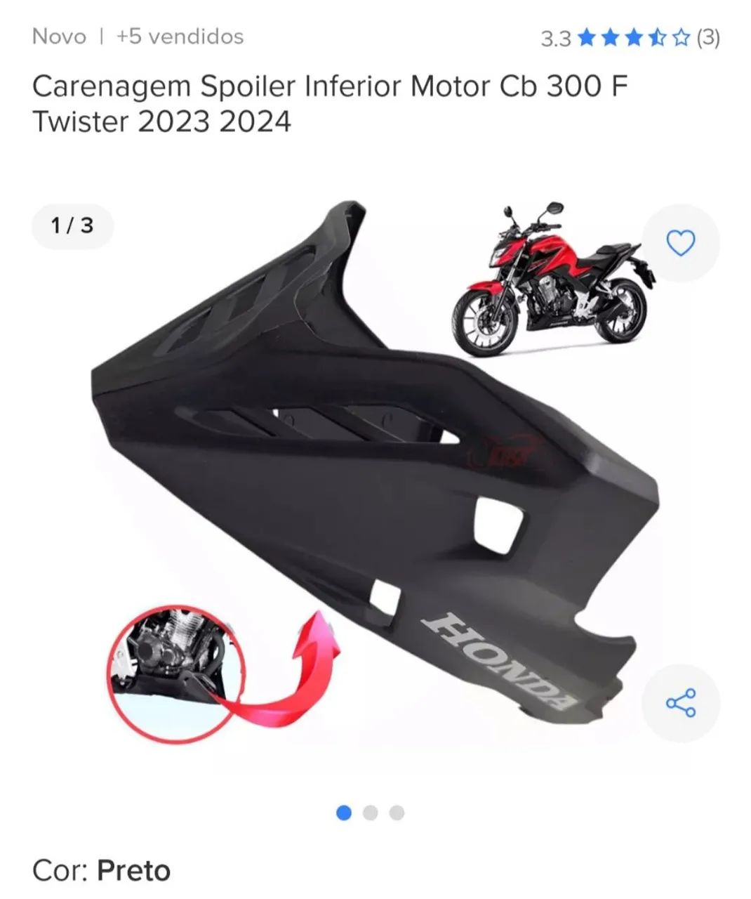 Carenagem Spoiler Inferior Cb 300 F Twister 2023 2024