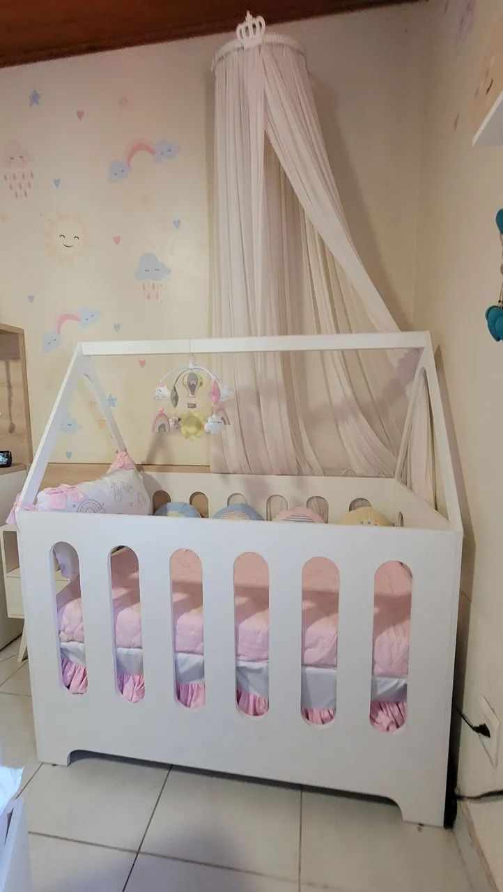 Berço Infantil MDF COMPLETO+ CORTINADO