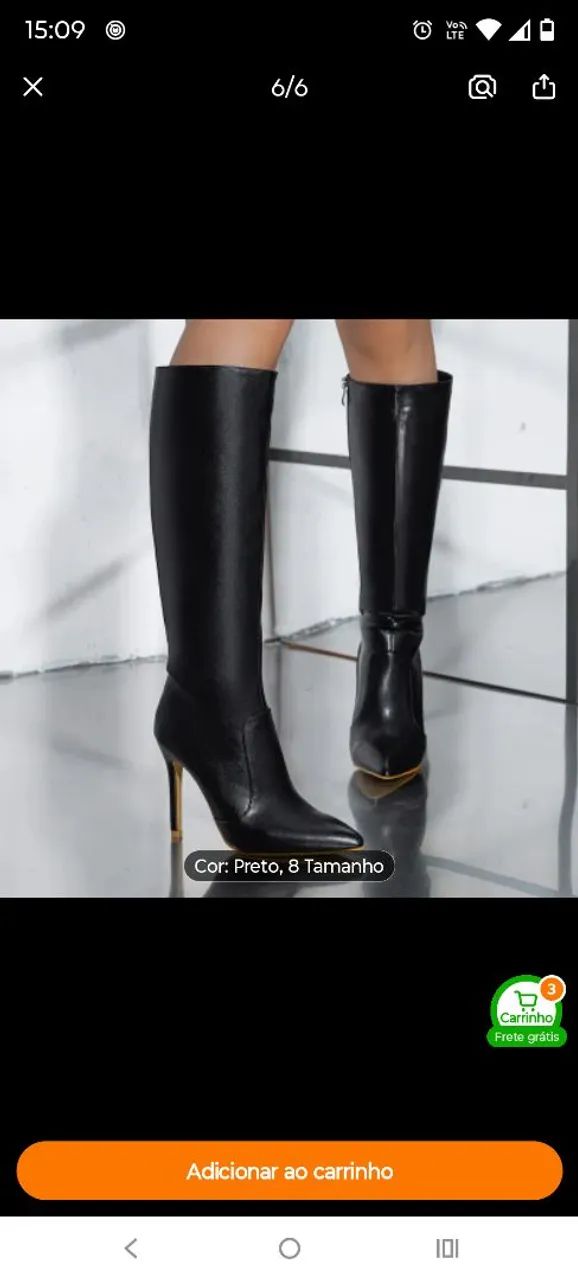 Bota Feminina Cano Alto Salto Fino Preta - Tamanho 36