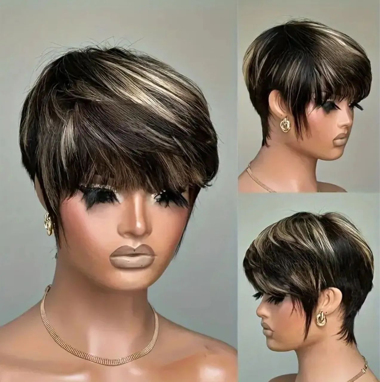 LACE WIG -CABELO HUMANO MORENA ILUMINADA PIXIE