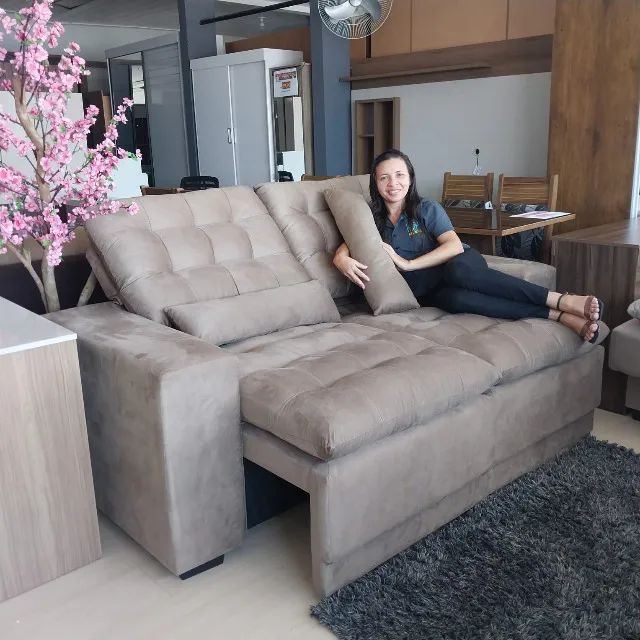 Sofa retrátil e reclinavel 3 lugares a pronta entrega 