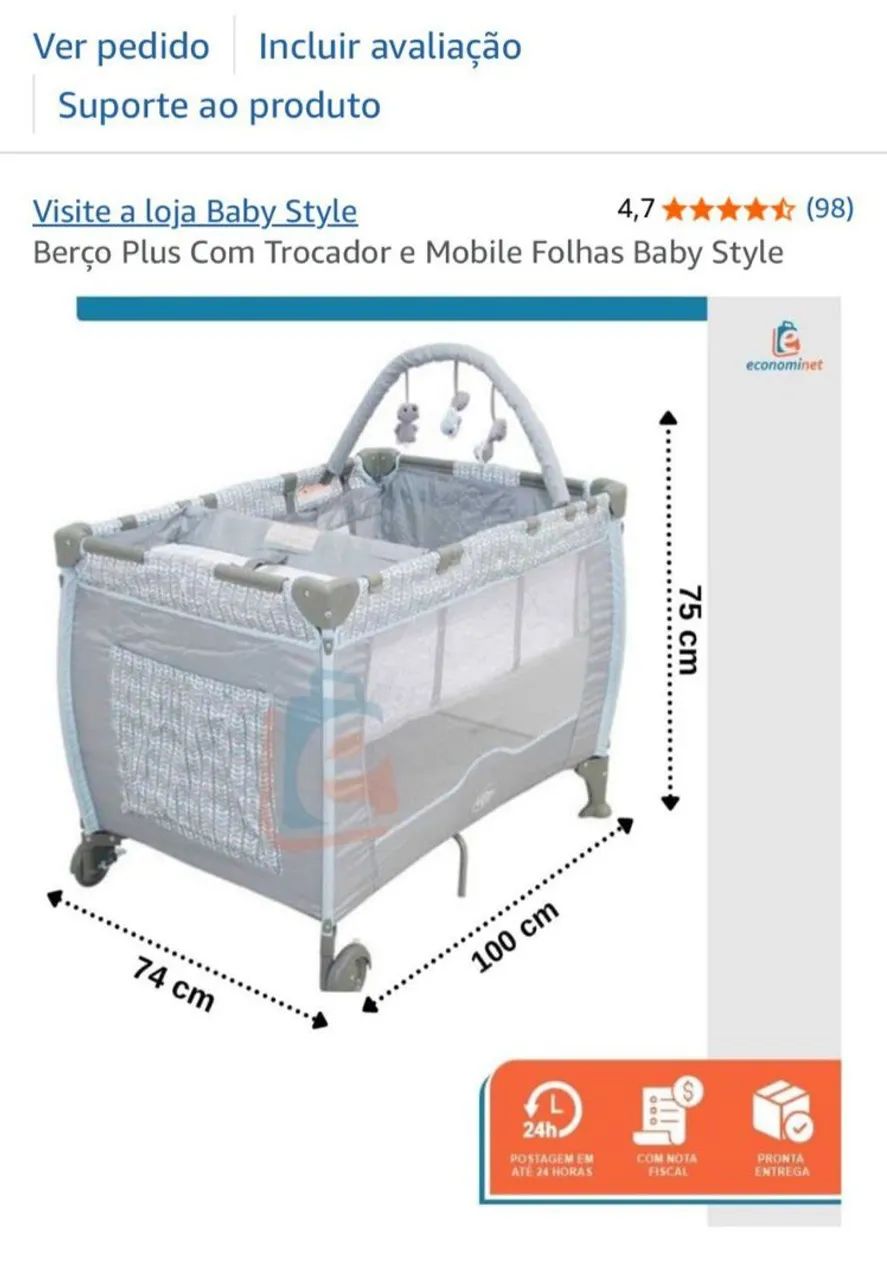 Berço Plus Com Trocador e Mobile Folhas Baby Style