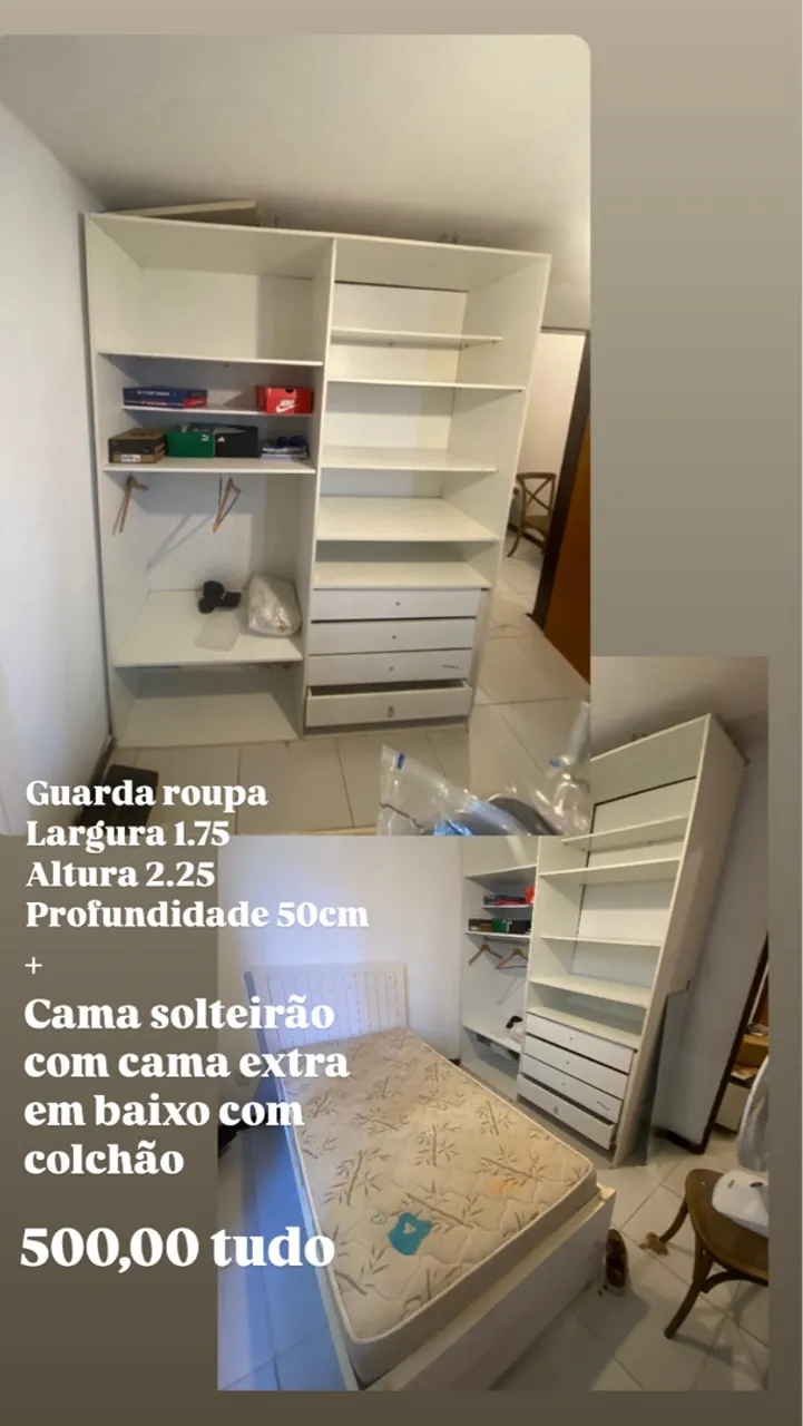 Guarda-roupa e Cama Solteirão com Cama Extra