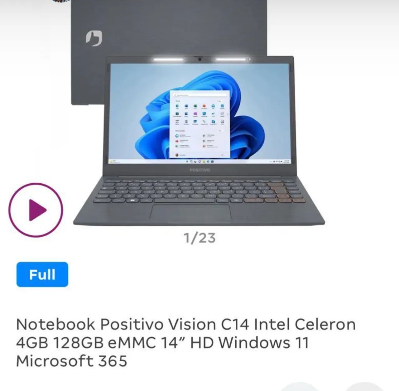 Notebook Positivo Vision C14 Intel Celeron 4GB 128GB eMMC 14" HD Windows 11