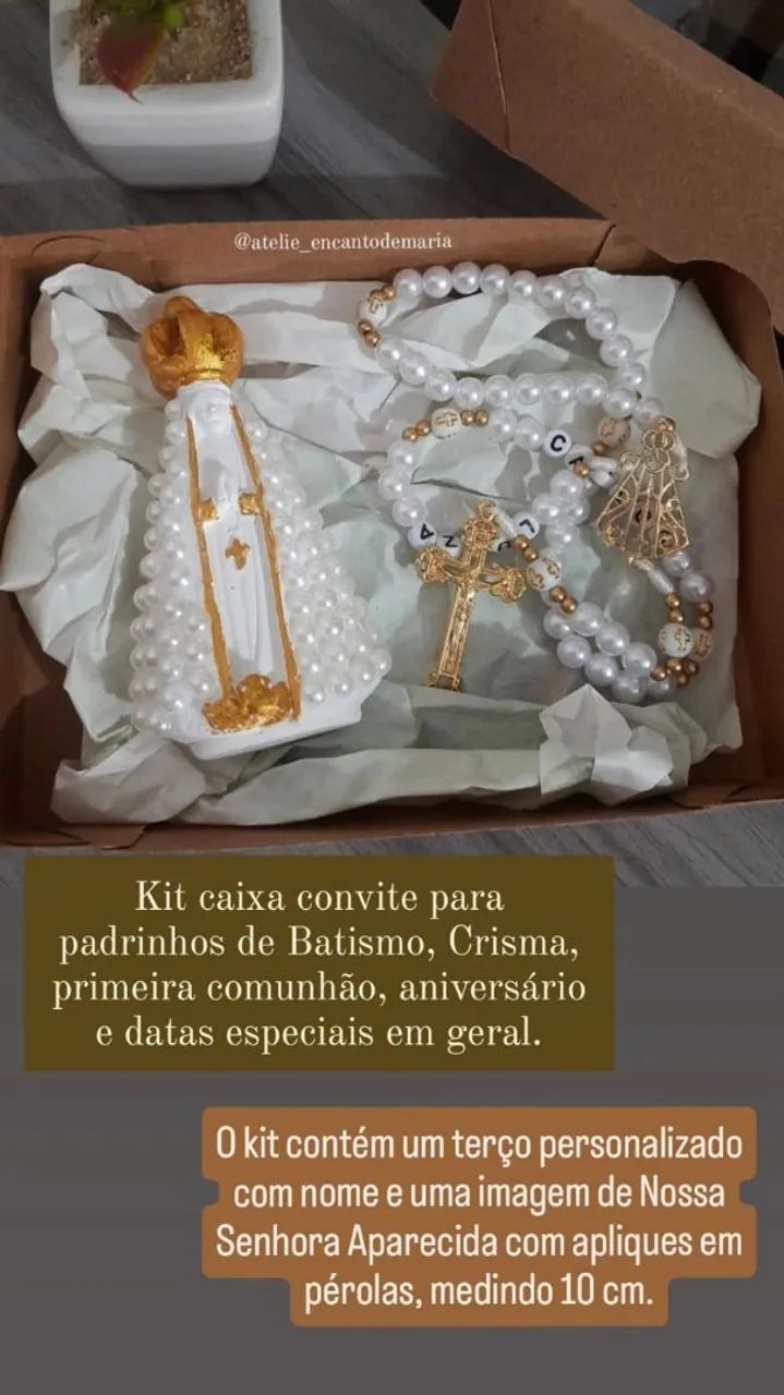 Kit Convite Padrinhos Batismo/Crisma - Terço Personalizado