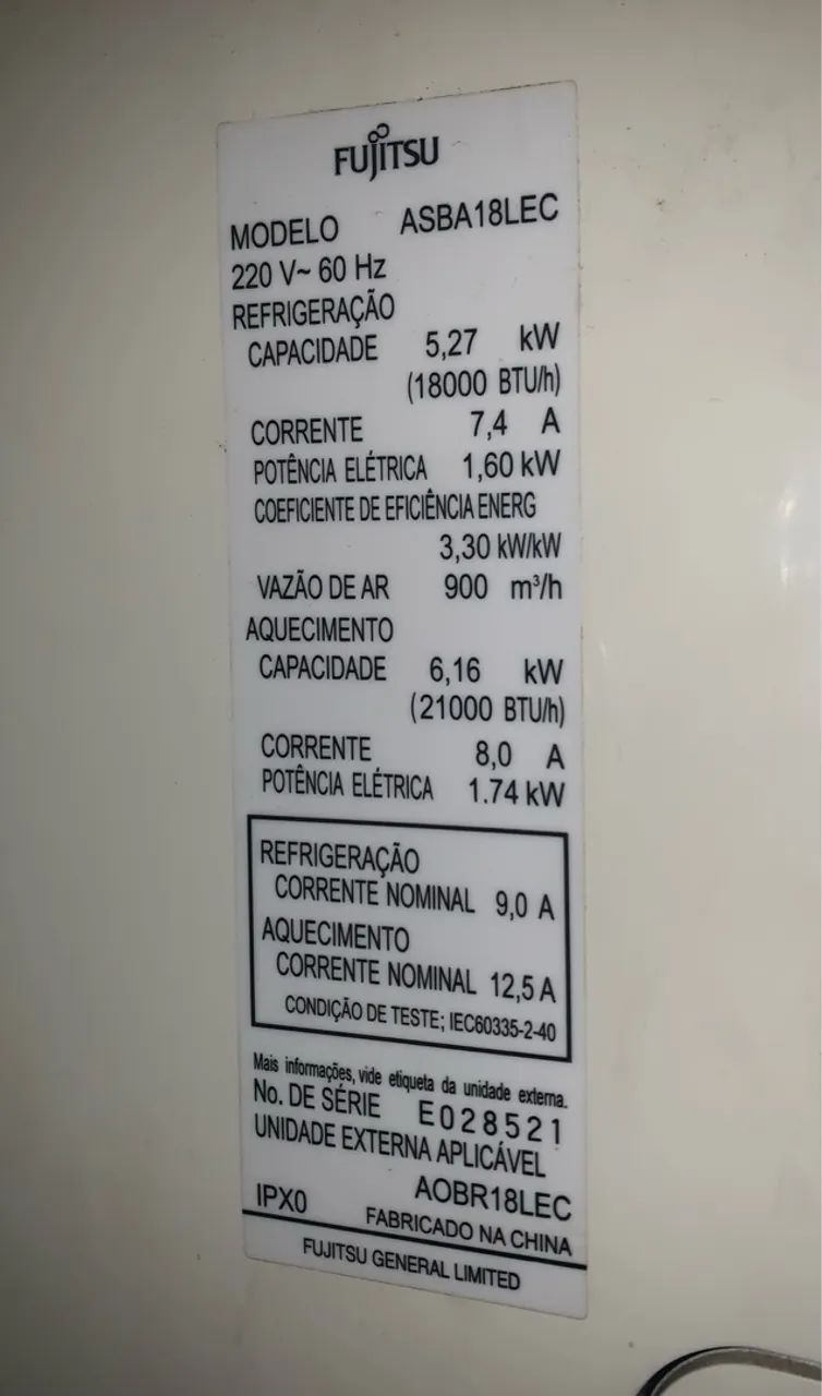 AR CONDICIONADO- FUJISTU USADO 18.000 BTU/h - Foto 5