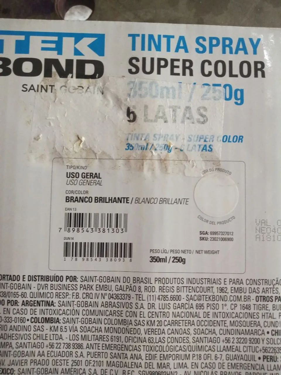 Tinta Spray Tek Bond Super Color 350ml - 6 Latas - Branco Brilhante