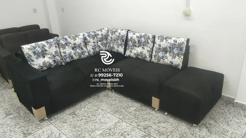 Sofá de Canto com Puff Suede D33 Confortável Direto da Fábrica - Foto 2
