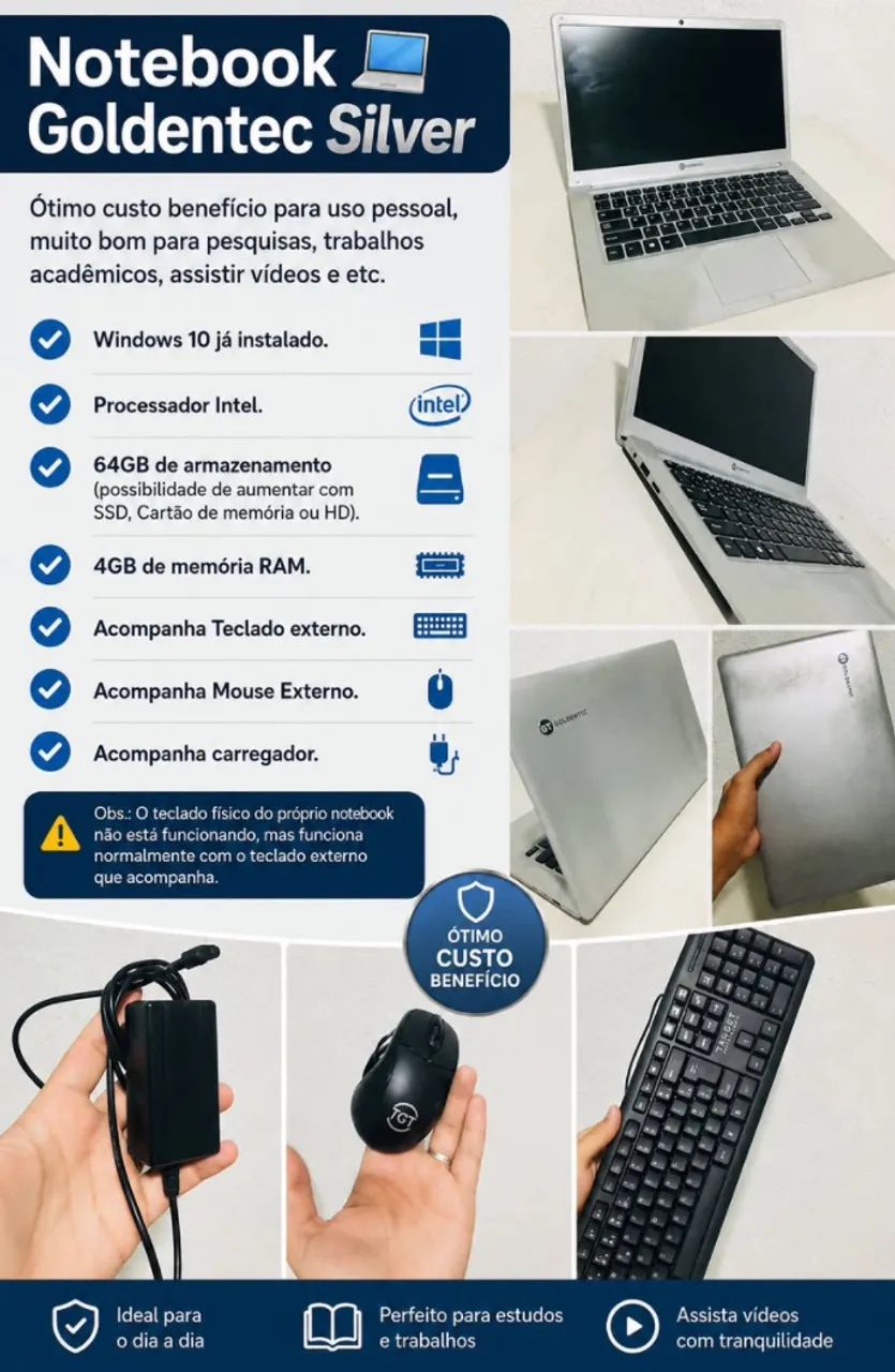 Notebook Intel Windows 10 + Teclado e Mouse | Pronto para Usar