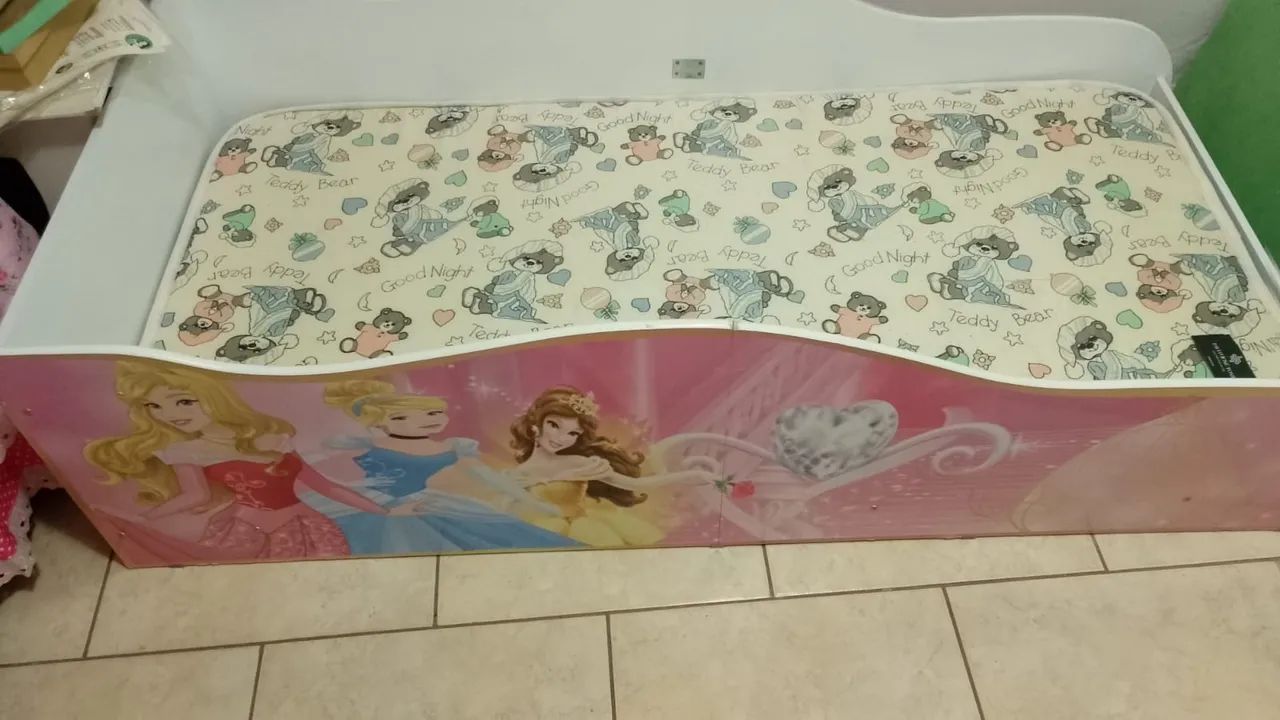 MINI CAMA CARRO INFANTIL PRINCESA BRANCA E ROSA COM COLCHÃO GRANDE  