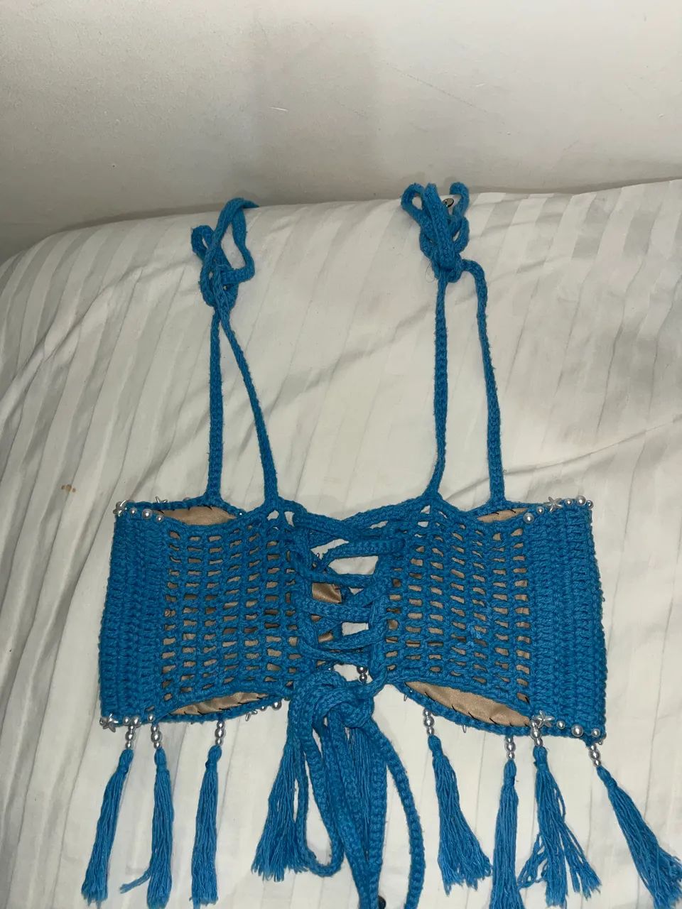 cropped de crochê azul artesanal, super delicado ? - Foto 4