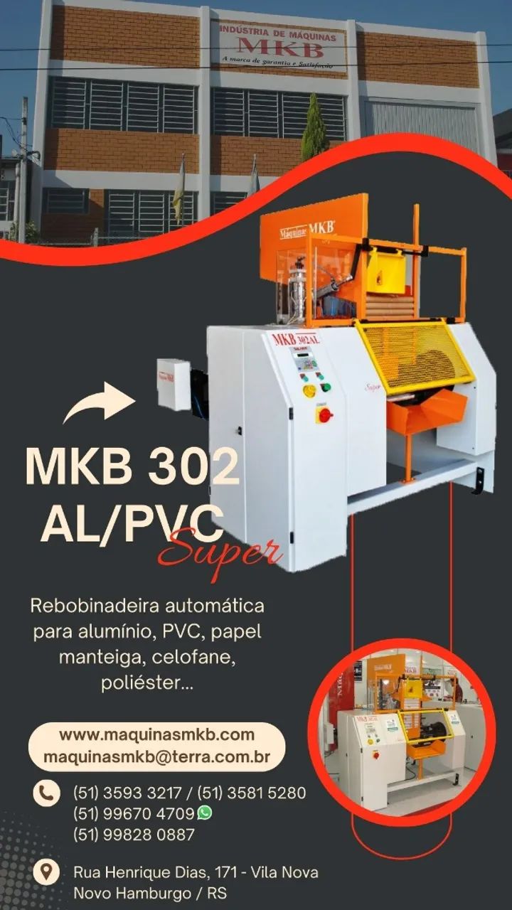 Rebobinadeira MKB 302 AL/PVC (para rebobinar alumínio, PVC, Papel Manteiga, Celofane...)