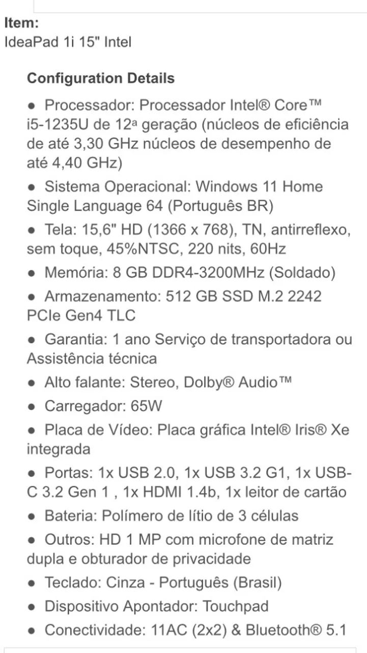 Notebook IdeaPad 1i 15" Intel - Foto 3