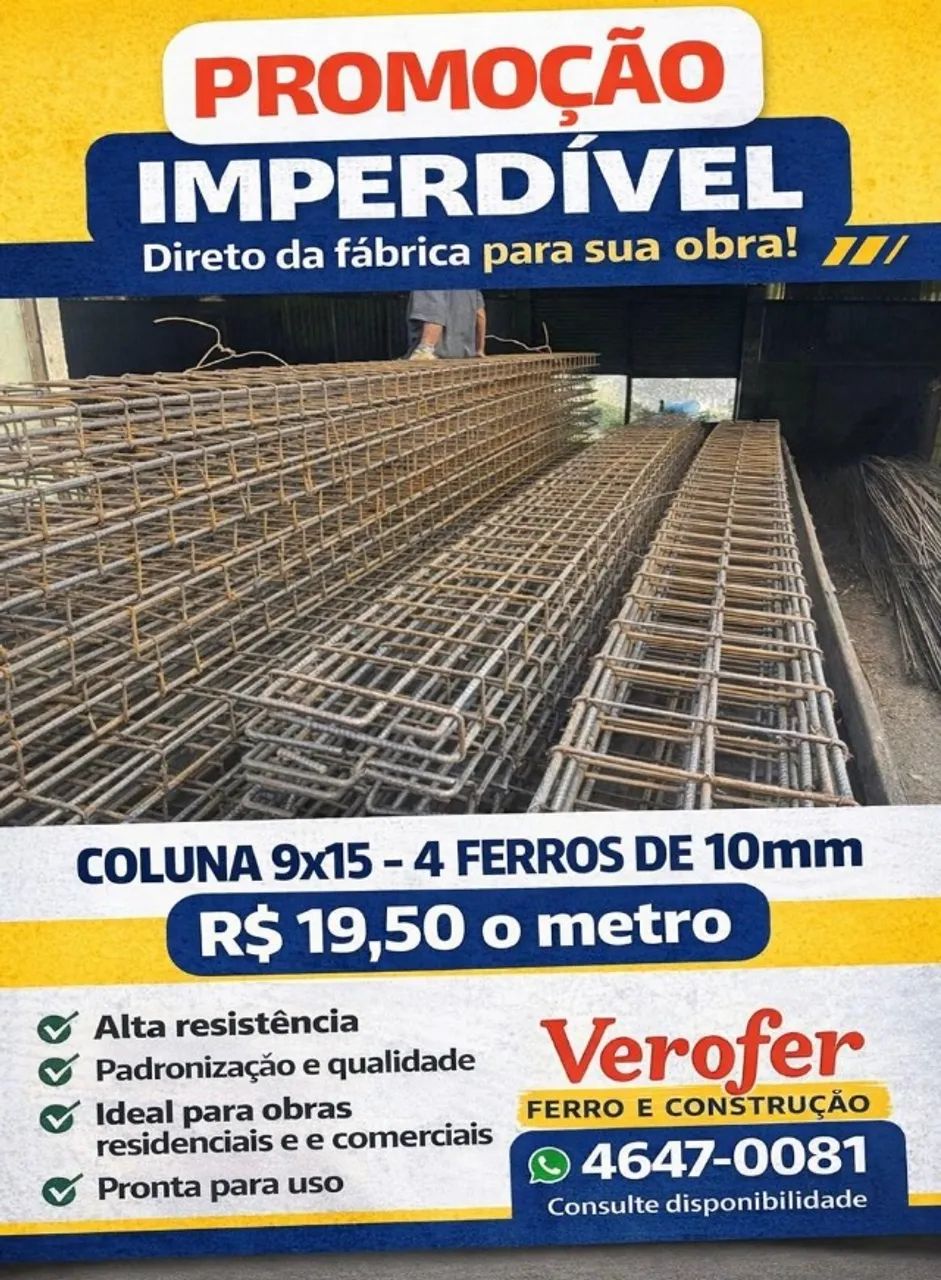 Colunas Vigas Sapatas Telas Barras Ferro de Construção