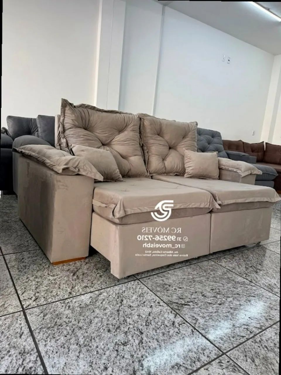 Sofá Retrátil e Reclinável 2m pillow 16cm  - tecido veludo - Foto 2