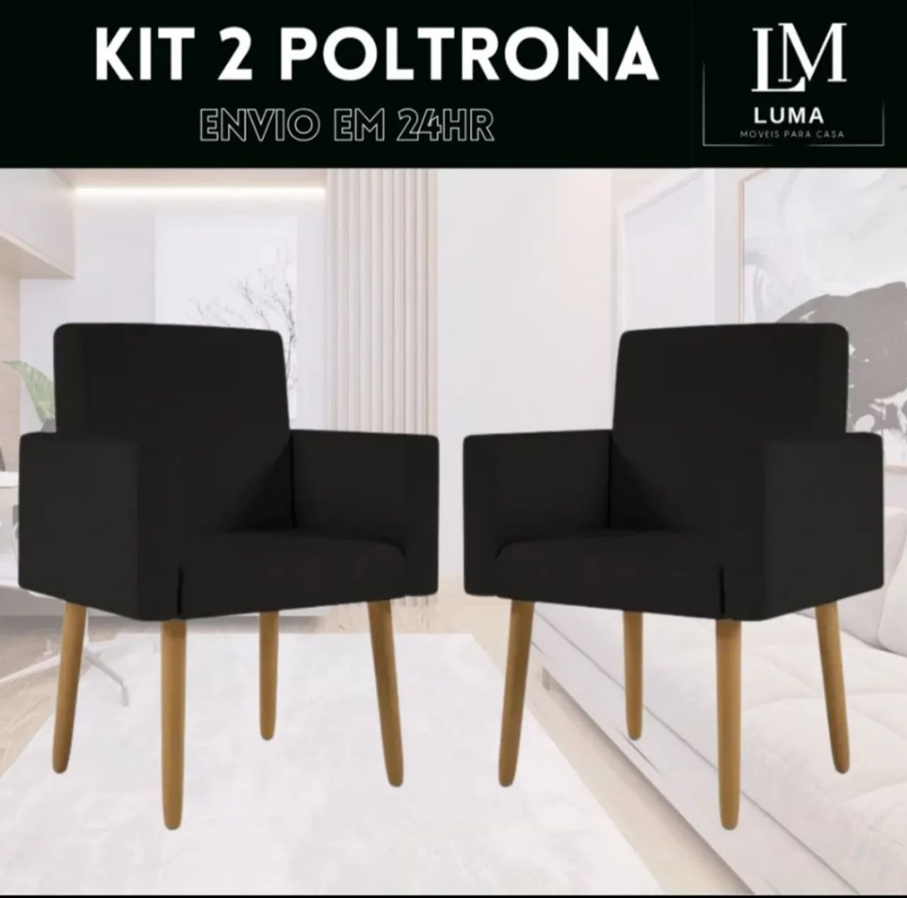 Kit com 2 poltrona estofado e pé madeira  - Foto 2