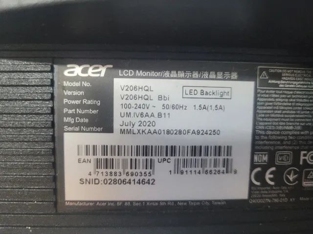 Monitor Acer V206HQL(Retirada de peças)
