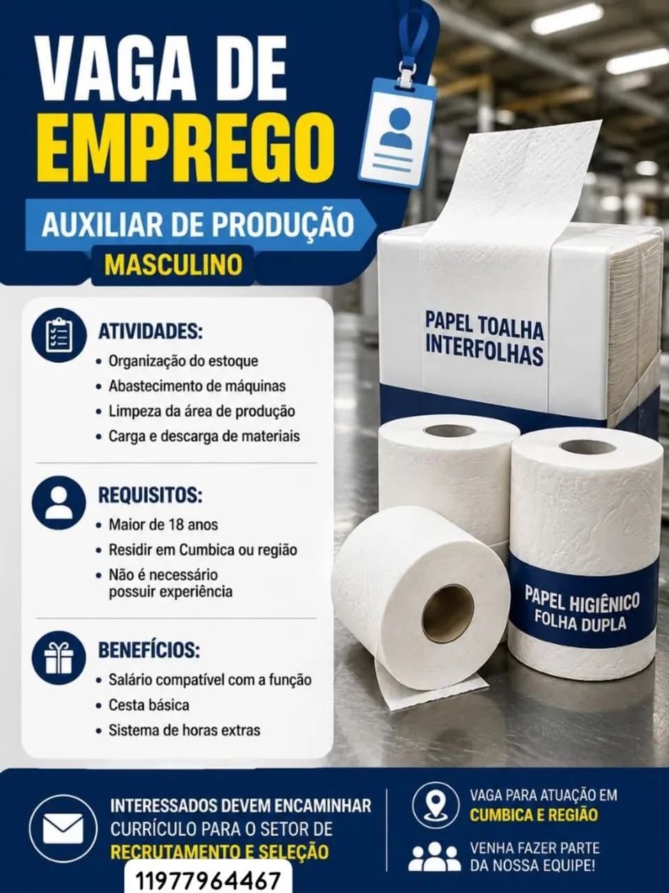 VAGA AUXILIAR PRODUÇÃO 