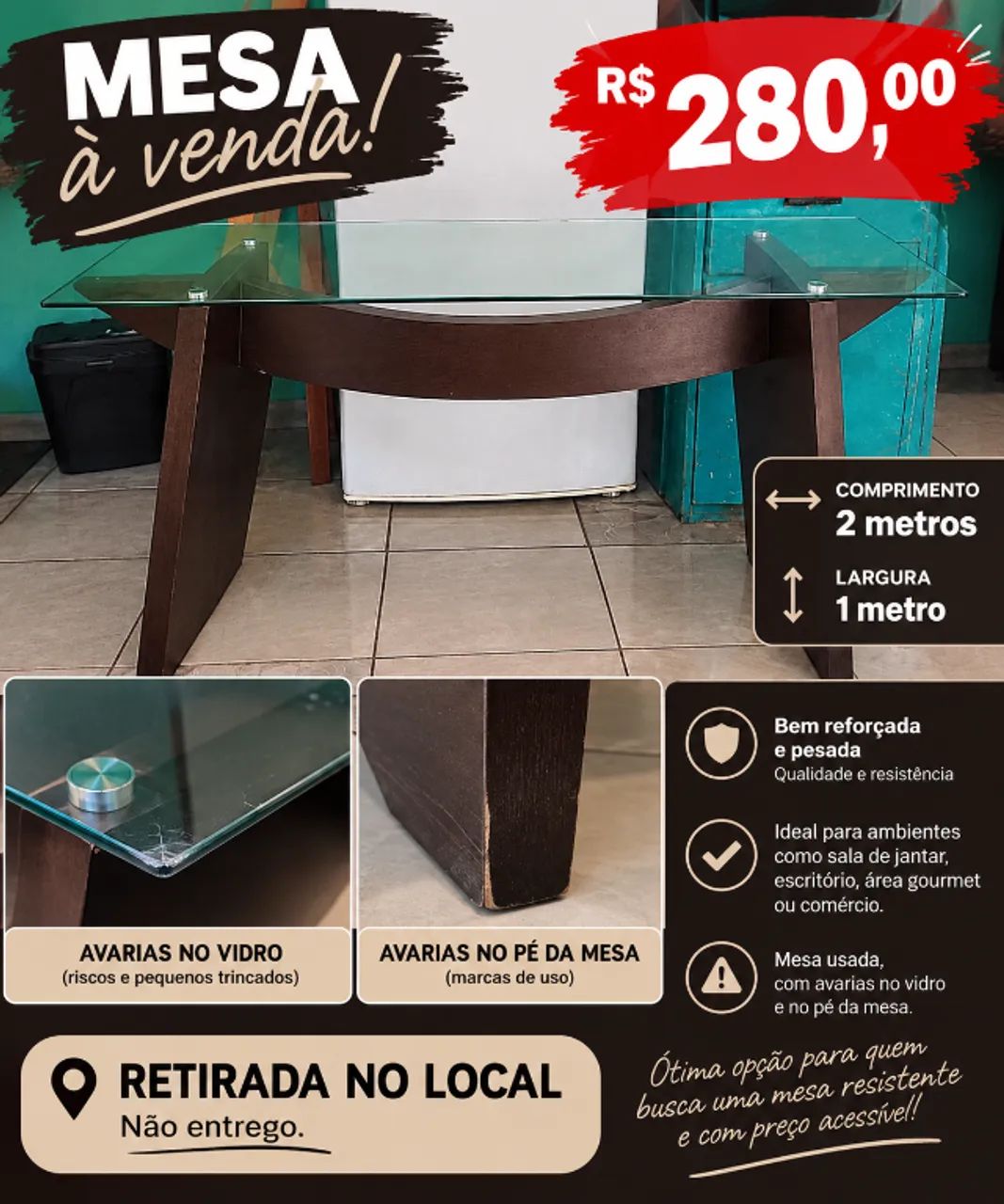 Mesa de Jantar 2 metros