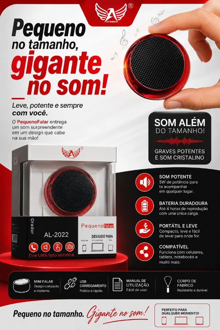 "Tamanho de bolso, potência de show: leve o seu som para qualquer lugar!"