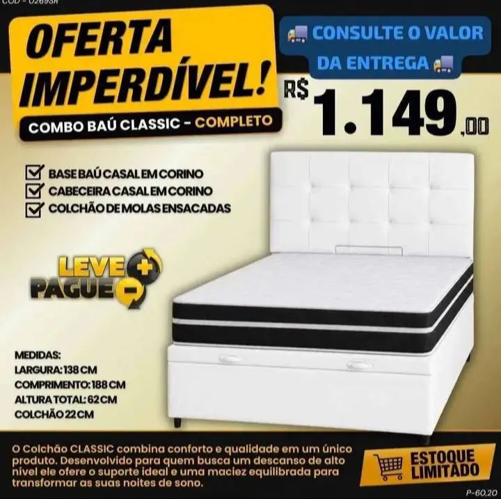 Oferta IMPERDÍVEL base bau + colchão Molas + CABECEIRA casal - Foto 2