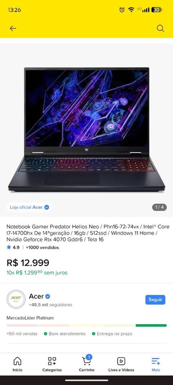 Notebook Predator Helios Neo16 - Foto 3