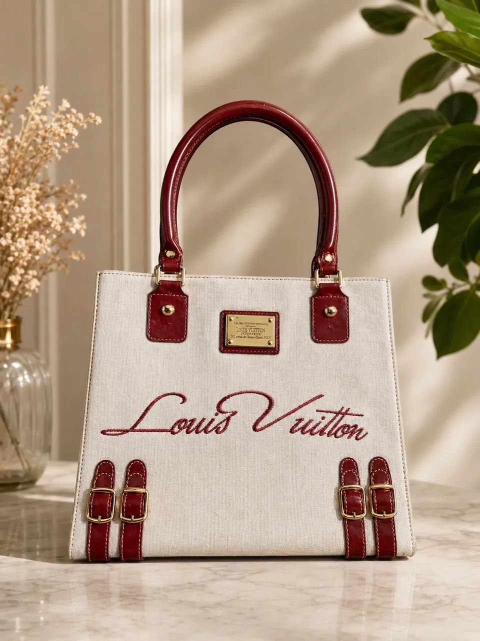 Bolsa Louis Vuitton Original Feminina Luxo Creme/Vinho Excelente Estado - Foto 2
