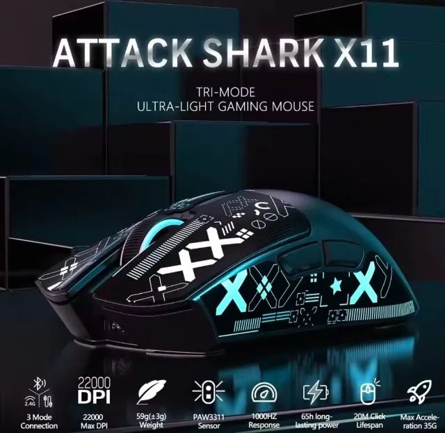 Mouse Gamer Attack Shark X11 Com Base de carregamento - Foto 5