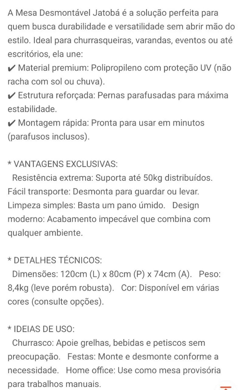 Mesa retangular plástica desmontável  - Foto 4
