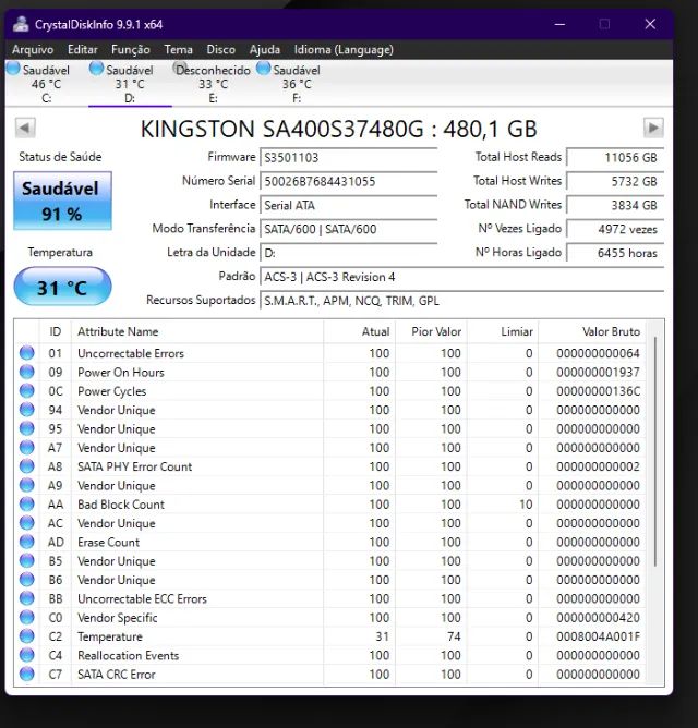 SSD KINGSTON 480GB SA400S37480G - Foto 3